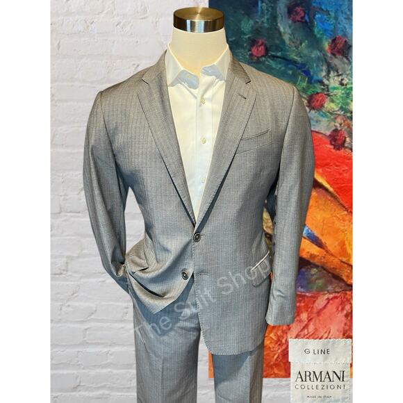 Armani Collezioni Other - Armani Collezioni G-Line 42R 38x28 Slim Italian Cut Gray Blue Tan Stripe Suit
